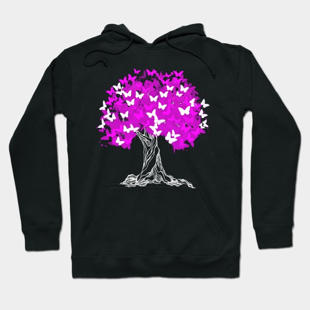 Tree With Pink Butterflies Hoodie by Aliaksandr